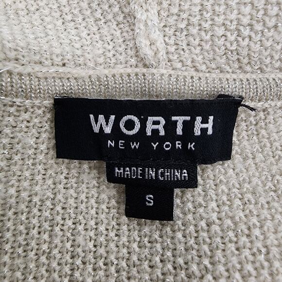 Worth New York Womens Hoodie Sweater Small Wool Metallic Ivory Full Zip Pockets - Picture 9 of 11